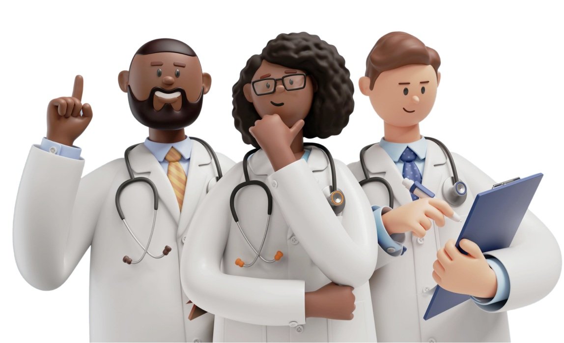 Three cartoon dentists representing expert dentists in Antalya